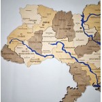Карта України з дерева та фарбованими річками, колір Світлий Горіх