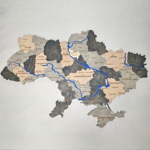 Багатошарова дерев'яна карта України з річками, колір Лофт