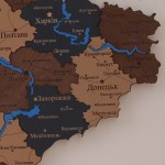Багатошарова дерев'яна карта України з річками, колір Вулкан