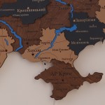 Багатошарова дерев'яна карта України з річками, колір Вулкан