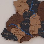 Багатошарова дерев'яна карта України з річками, колір Вулкан