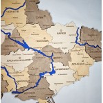 Карта України з дерева та фарбованими річками, колір Світлий Горіх