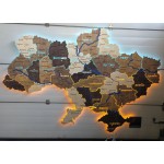 Деталізована карта України із дерева на акрилі з підсвіткою між областями, колір Брауні