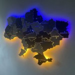Дерев'яна карта України на акрилі з підсвіткою та річками, колір Хай-Тек