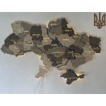 Дерев'яна карта України на акрилі з підсвіткою та річками, колір Хай-Тек