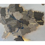 Дерев'яна карта України на акрилі з підсвіткою та річками, колір Хай-Тек