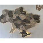Дерев'яна карта України на акрилі з підсвіткою та річками, колір Хай-Тек