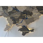 Дерев'яна карта України на акрилі з підсвіткою та річками, колір Хай-Тек