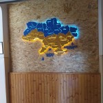 Деталізована дерев'яна карта України на акрилі з підсвічуванням, колір Прапор