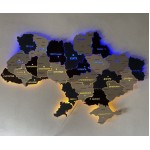 Дерев'яна карта України на акрилі з підсвіткою між областями, колір Лофт