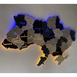 Дерев'яна карта України на акрилі з підсвіткою між областями, колір Лофт