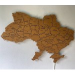 карта України з дерева та акрилу з підсвіткою між областями, колір Дуб