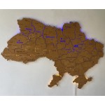карта України з дерева та акрилу з підсвіткою між областями, колір Дуб