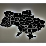 Дерев'яна мапа України на акрилі з підсвіткою областей, колір Чорний