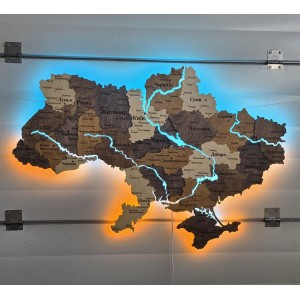 Деталізована карта України з підсвічуванням річок, колір Брауні