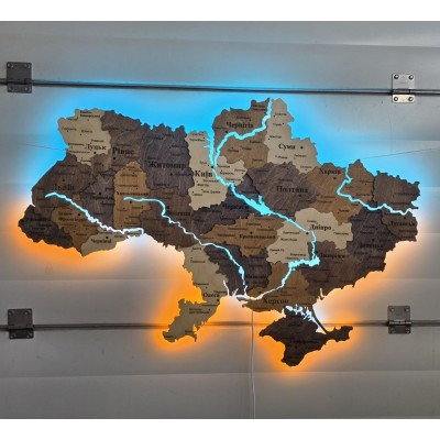Деталізована карта України з підсвічуванням річок, колір Брауні