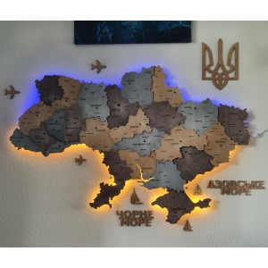 Деталізована дерев'яна мапа України з підсвічуванням, колір Кантрі
