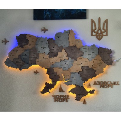 Деталізована дерев'яна мапа України з підсвічуванням, колір Кантрі