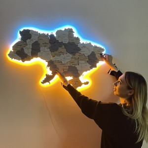 Мапа України з дерева та підсвічуванням, колір Прованс