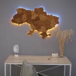 Дерев'яна карта України з підсвіткою, колір Горіх