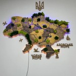 Мапа України на стіну з дерева, акрилу та стабілізованого моху, LED підсвітка