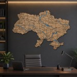 Деталізована пробкова (коркова) мапа України з написами міст, річками та дорогами