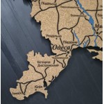 Деталізована пробкова (коркова) мапа України з написами міст, річками та дорогами