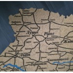 Деталізована пробкова (коркова) мапа України з написами міст, річками та дорогами