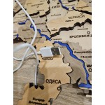 Дерев'яна карта України з підсвіткою та річками, колір Світлий Горіх