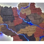 Деталізована дерев'яна мапа України з підсвічуванням річок, колір Брауні
