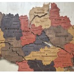 Деталізована дерев'яна мапа України з підсвічуванням річок, колір Брауні