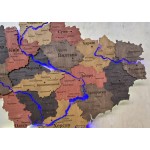 Деталізована дерев'яна мапа України з підсвічуванням річок, колір Брауні