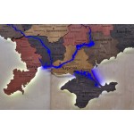 Деталізована дерев'яна мапа України з підсвічуванням річок, колір Брауні