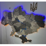 Деталізована дерев'яна мапа України з річками та підсвіткою, колір Модерн