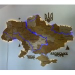 Деталізована дерев'яна карта України з підсвіткою та річками, колір Світле дерево