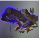 Деталізована дерев'яна мапа України з підсвіткою річок, колір Брауні