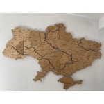Деталізована мапа України з дерева та підсвіткою річок, колір Натуральний
