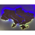 Деталізована мапа України з дерева та підсвіткою річок, колір Натуральний