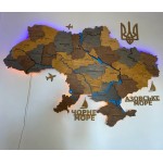Деталізована дерев'яна карта України з річками та підсвіткою, колір Кантрі