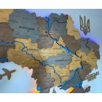 Деталізована дерев'яна карта України з річками та підсвіткою, колір Кантрі