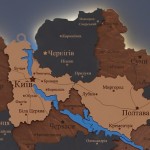 Дерев'яна карта України з підсвіткою та річками, колір Вулкан