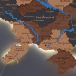 Дерев'яна карта України з підсвіткою та річками, колір Вулкан