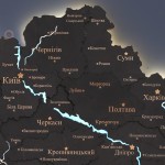 Дерев'яна мапа України з річками та підсвіткою, колір Чорний