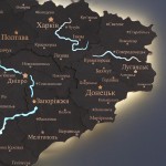 Дерев'яна мапа України з річками та підсвіткою, колір Чорний
