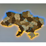 Карта України з дерева та підсвічуванням річок, колір Капучино