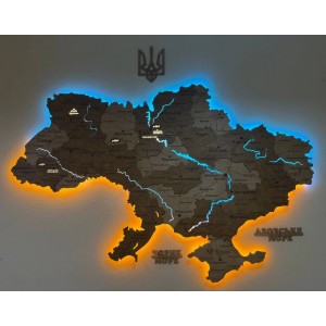 Дерев'яна мапа України з підсвічуванням річок, колір Світлий Горіх