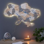 Дерев'яна карта України з річками та підсвіткою, колір Прованс