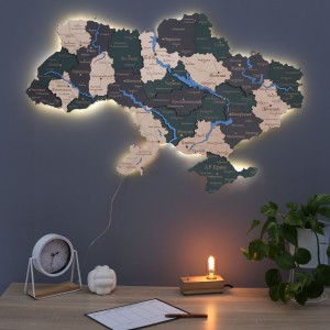 Карта України з підсвіткою та річками, колір зелено-коричнева
