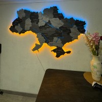 Дерев'яна карта України з річками та підсвіткою, колір Хай-тек