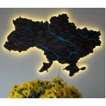 Дерев'яна карта України з підсвіткою та річками, колір Чорний